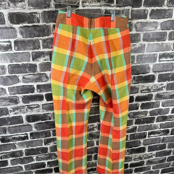 Smythe Cropped Pintuck Pants - Tangerine Plaid - Size 4 - Picture 11 of 12